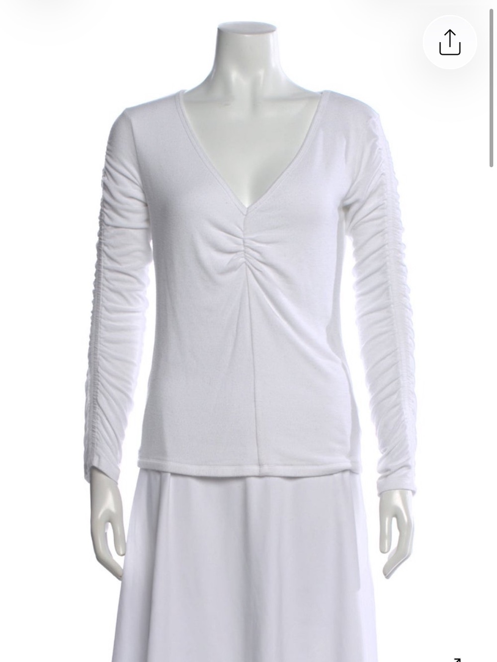Veronica Beard White V-Neck Ruched Long Sleeve Top